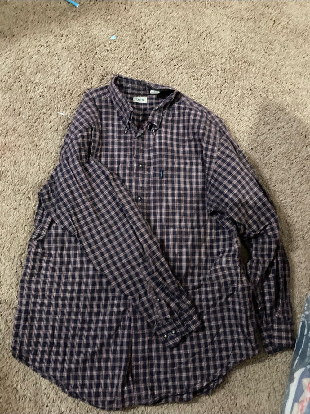 Izod Men's Button-Down Plaid Shirt in Navy and Burgundy